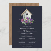 NAVY RUSTIC FLORAL BIRDHOUSE REHEARSAL DINNER KAART (Voorkant / Achterkant)