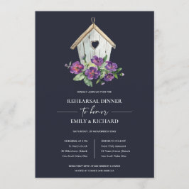 NAVY RUSTIC FLORAL BIRDHOUSE REHEARSAL DINNER KAART