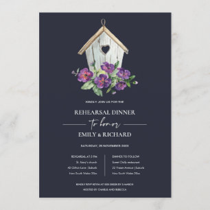 NAVY RUSTIC FLORAL BIRDHOUSE REHEARSAL DINNER KAART