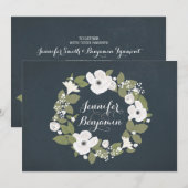Navy Rustic Floral bruiloft uitnodiging (Voorkant / Achterkant)