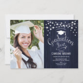 Navy Rustic Graduy Party with Photo Invitation Kaart (Voorkant)