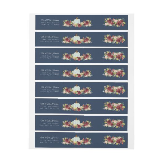 Navy Rustic Herfst Blue Pumpkin Burgundy Floral (Vel)