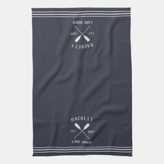 Navy Rustic Oars Personalized Lake House Theedoek (Verticaal)