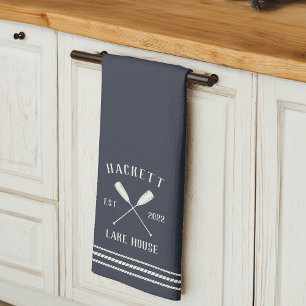 Navy Rustic Oars Personalized Lake House Theedoek