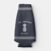 Navy Rustic Pineapple Persoonlijke familienaam Flesjeskoeler (Voorkant)