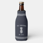 Navy Rustic Pineapple Persoonlijke familienaam Flesjeskoeler (Fles Voorkant)