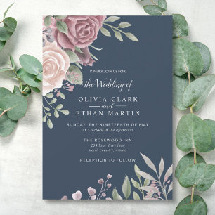 Navy Rustic Stof Roze Waterverf Boho Bloemen In Kaart