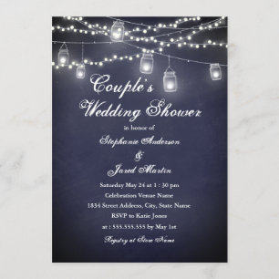 Navy Rustic String Lights Echtpaar Trouwdouche Kaart