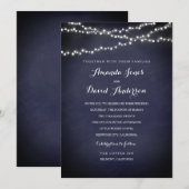 Navy Rustic String Lights Huwelijksuitnodiging Kaart (Voorkant / Achterkant)