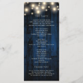 Navy Rustic Wood String Light Wedding Programmakaart (Achterkant)