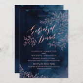Navy rustiek bloemenkalligrafie repetitie diner kaart (Voorkant / Achterkant)