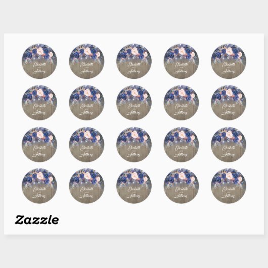 Navy rustieke bloemen ronde sticker (Vel)