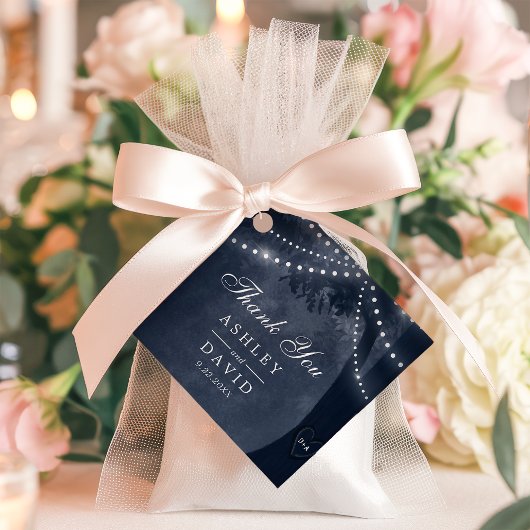 Navy rustieke boomverlichting gesneden Initialen b Bedankjes Labels