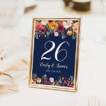 Navy rustieke Bourgondische Herfst Floral bruiloft Kaart<br><div class="desc">Rustieke romantische stijl bruidstafel nummerkaarten met een stijlvol monogram met getallen omlijst door een bloemige waterverf arrangement met prachtige rozen,  dahlia's,  pioenenbloemen en groen,  in een prachtig herfstpalet van bordeaux rood,  goudgeel,  perzik sinaasappel,  blos roze,  en tinten groen. Rijke marineblauwe achtergrondkleur.</div>