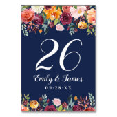 Navy rustieke Bourgondische Herfst Floral bruiloft Kaart (Voorkant)