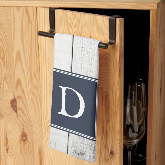 Navy rustieke Monogram Handdoek (Derde Gevouwen)
