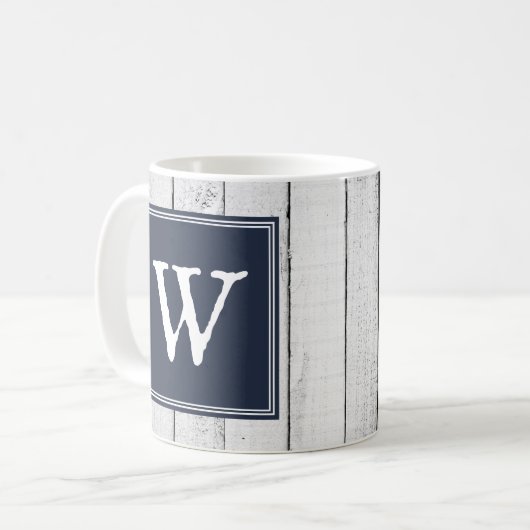 Navy rustieke Monogram Mok (Voorkant links)