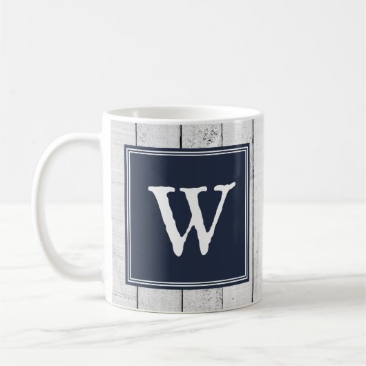 Navy rustieke Monogram Mok (Links)
