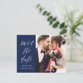 Navy rustieke Script Koppel Foto Save the Dates Aankondigingskaart