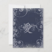 Navy Sacre Bleu Metallic Silver Kanji Love Swirl Kaart (Achterkant)