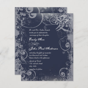 Navy Sacre Bleu Metallic Silver Kanji Love Swirl Kaart