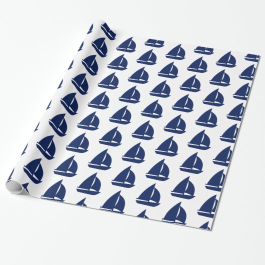 Navy Sailboat Print Cadeaupapier (Uitgerold)