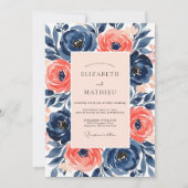 Navy Salmon Painterly Spring Wedding Kaart (Voorkant)