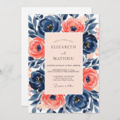 Navy Salmon Painterly Spring Wedding Kaart (Voorkant / Achterkant)