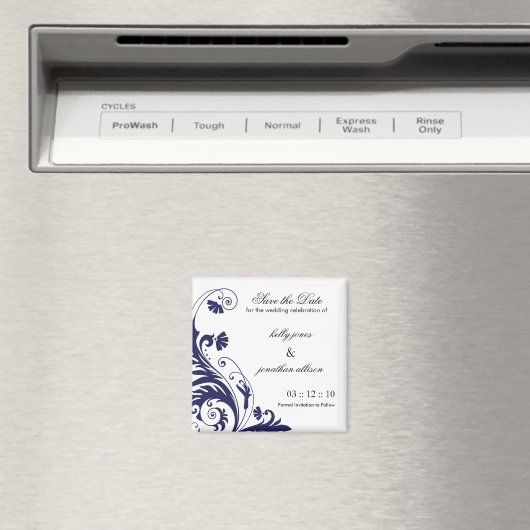 Navy Save the Date Bruiloft Magneet (Insitu (Vaatwasser))