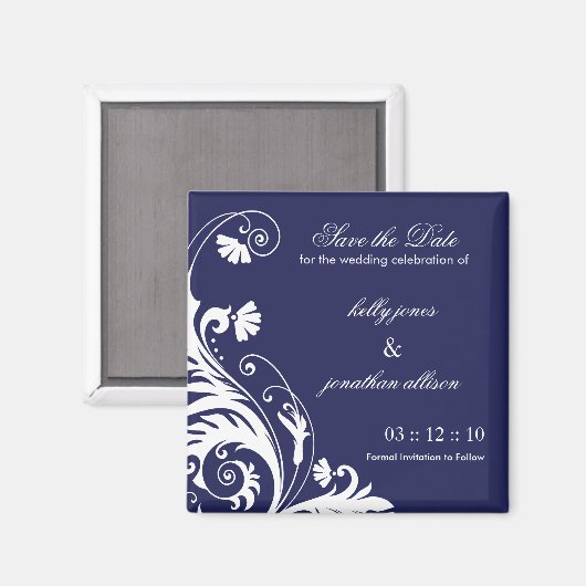 Navy Save the Date Bruiloft Magneet (Voorkant / Achterkant)