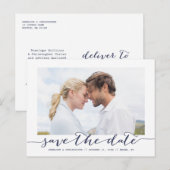 Navy Save the Date Script Lijst Fotoaankondiging Aankondigingskaart (Voorkant / Achterkant)