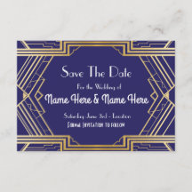 Navy Save the Date Wedding Party Gold Invites