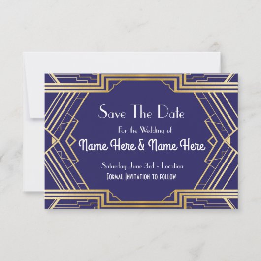 Navy Save the Date Wedding Party Gold Invites (Voorkant)