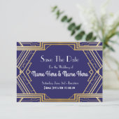 Navy Save the Date Wedding Party Gold Invites (Staand voorkant)