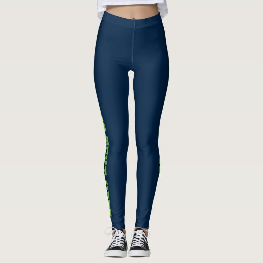Navy School Spirit Leggings Aangepaste groene teks (Voorkant)