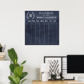 Navy Schoolbord Weekelijkse Familie Monogram Kalen Poster (Thuiskantoor)