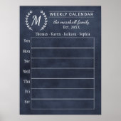 Navy Schoolbord Weekelijkse Familie Monogram Kalen Poster (Voorkant)