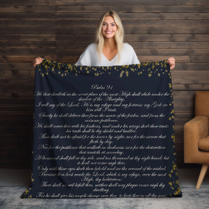 Navy Schrift, Psalm 91 Christelijk Bijbelvers Sherpa Deken
