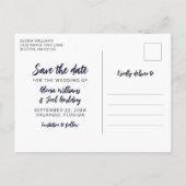 Navy Script 4 Foto's Weddenschap bewaren onze datu Aankondigingskaart (Achterkant)