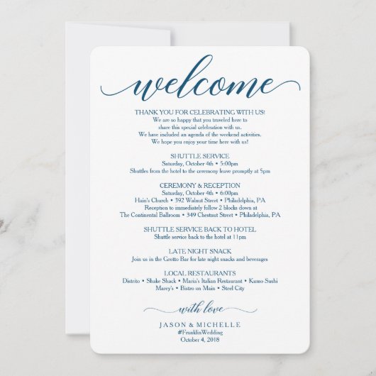 Navy Script Wedding Itinerary - Weddenschap Kaart (Voorkant)