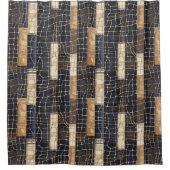 Navy Sea Blue Cream Brown Rectangles Douchegordijn (Voorkant)