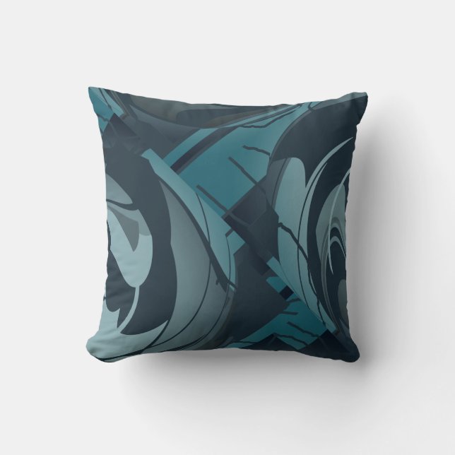 Navy Seafoam Grijs Mediterraan Floral Design Kussen (Voorkant)