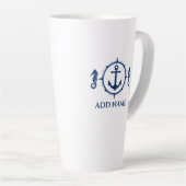 Navy Seahorse & Anchor Jouw naam 2 zijdig groot Latte Mok (Rechterhoek)