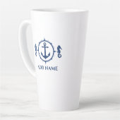 Navy Seahorse & Anchor Jouw naam 2 zijdig groot Latte Mok (Linkerhoek)