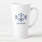 Navy Seahorse & Anchor Jouw naam 2 zijdig groot Latte Mok (Rechts)