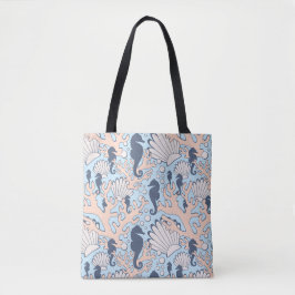 Navy Seahorse Gardens Canvas tas