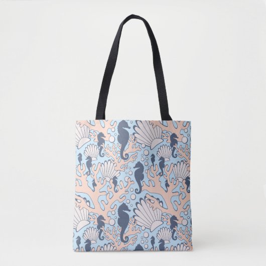 Navy Seahorse Gardens Canvas tas (Voorkant)