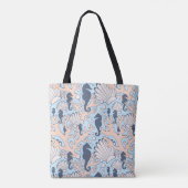 Navy Seahorse Gardens Canvas tas (Achterkant)