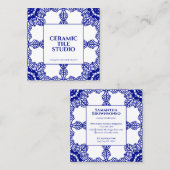 Navy Seamless Mosaic Tile Pattern Ornament Vierkante Visitekaartje (Voorkant / Achterkant)