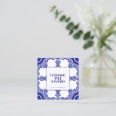 Navy Seamless Mosaic Tile Pattern Ornament Vierkante Visitekaartje (Staand voorkant)